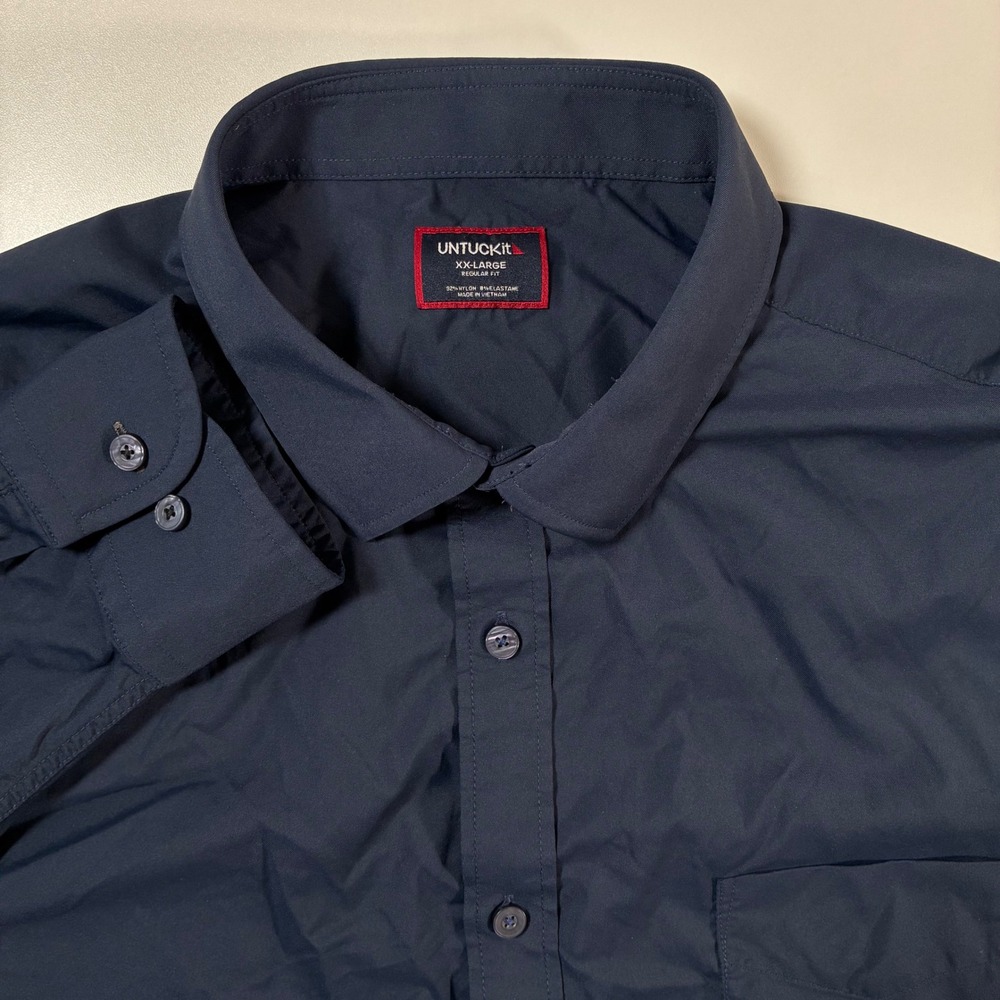 UNTUCKit Gironde Performance Shirt 2XL Solid Navy Blue Regular Fit Stretch